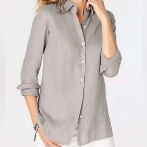 J. Jill Love 100% Linen Essential Everyday Button-Front Shirt Longsleeve Size XL